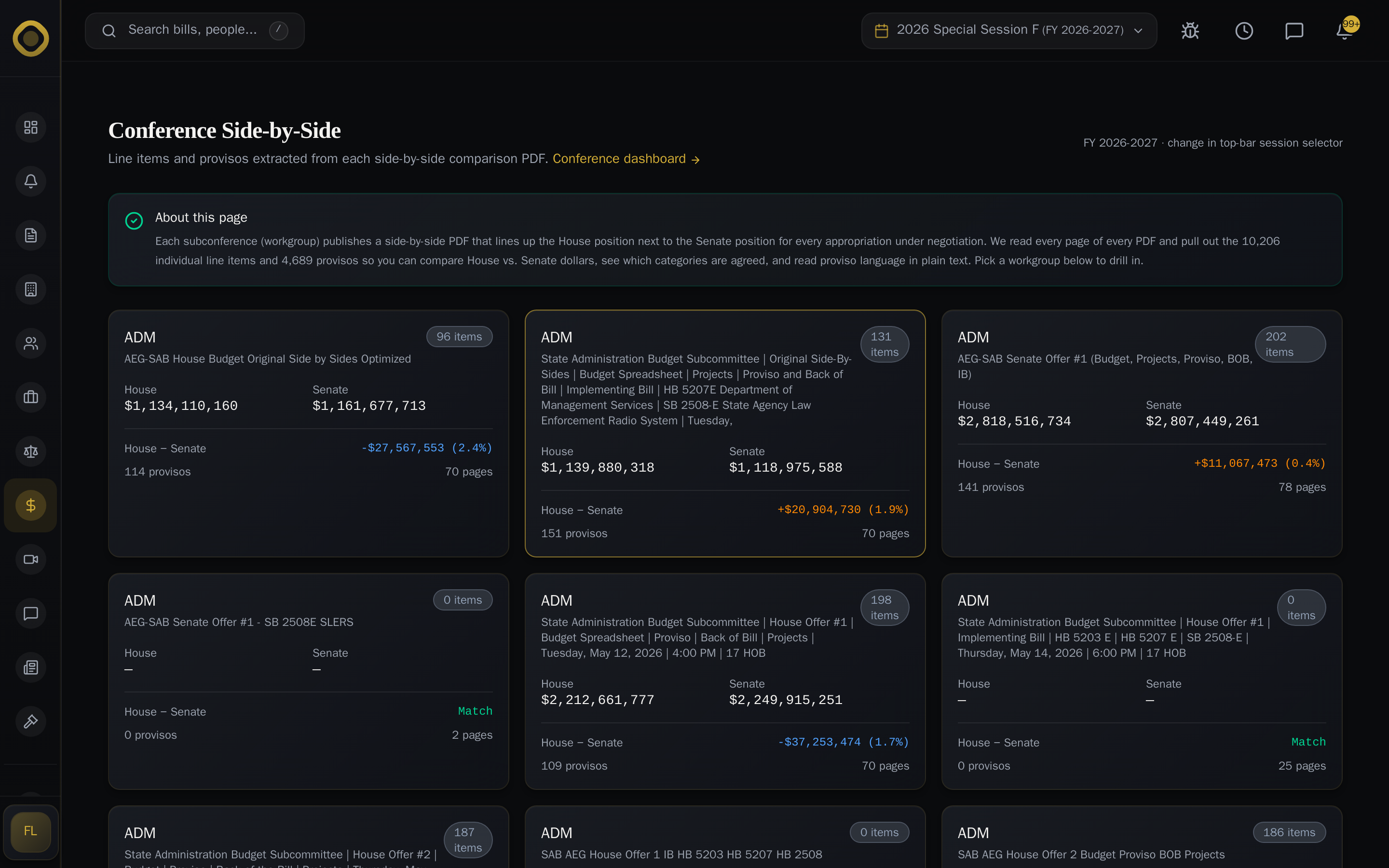 Conference extractions — side-by-side documents indexed for search